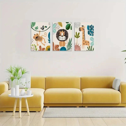 3pcs Baby Boy Watercolor Baby Animals Metal Print Ready to Hang Art