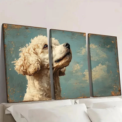 3pcs Vintage Dog White Poodle I Wall Art Set Canvas Framed 50x70cm - High Quality Print 100% Australian Made Wall Canvas Ready to Hang - Bella Home Decor
