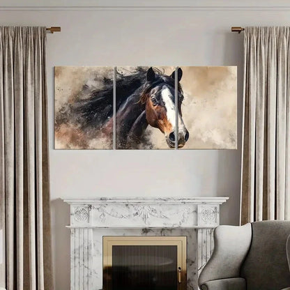 3pcs Horse Portrait Dynamic Mane Expressive Eyes Metal Print Ready to Hang Art - Bella Home Decor
