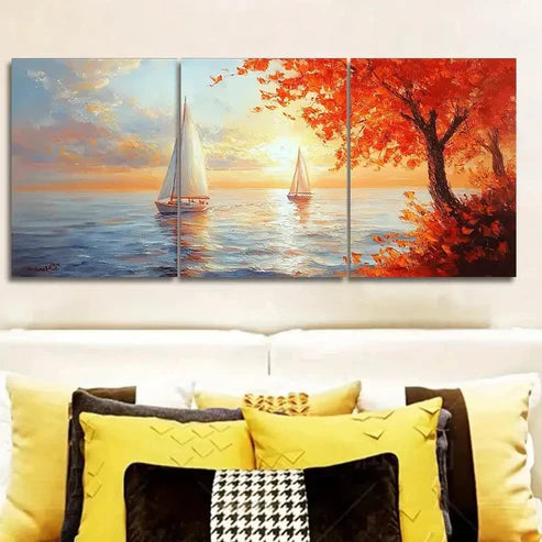 3pcs Serene Sailboat Sunset Wall Art Canvas Unframed - High Quality Print 100% Australian Made Wall Canvas - Bella Home Decor