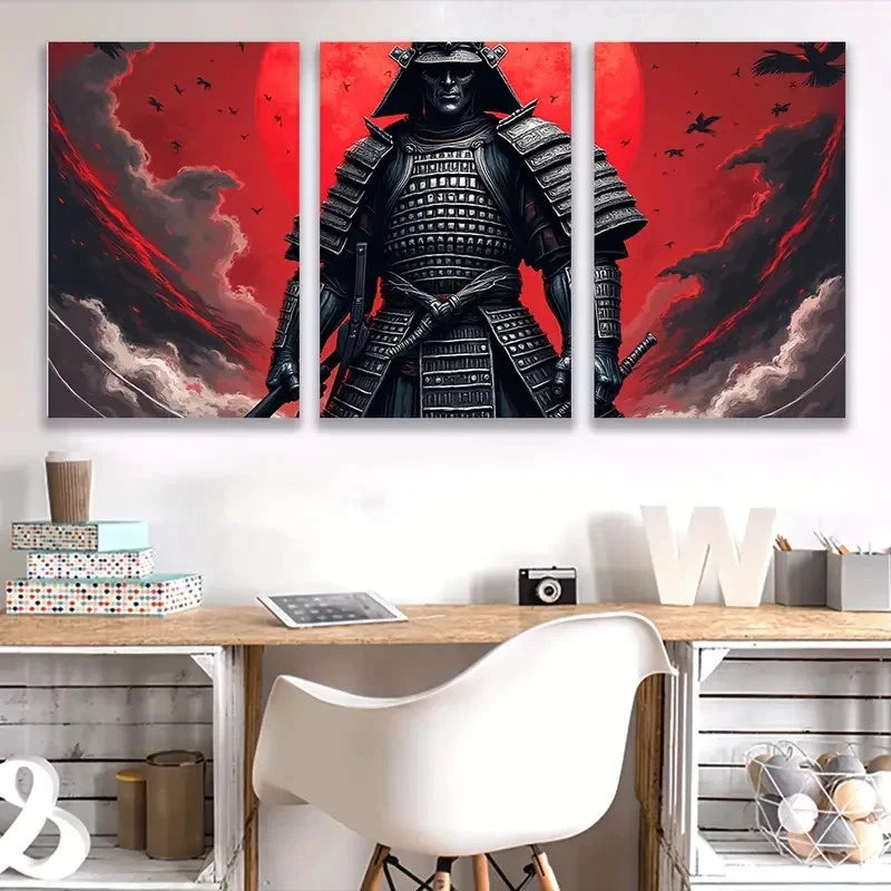 3pcs Samurai Stand ART   Wall Art Set Canvas Framed 40x60cm - High Quality Print 100% Australian Made Wall Canvas Ready to Hang