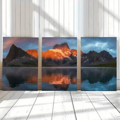 3pcs Snowy Mountains Golden Reflection Painting Metal Print Ready to Hang Art