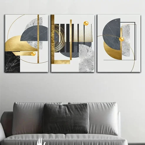 3pcs Modern Abstract Golden & Black Wall Art Set Canvas Unframed - High Quality Print 100% Australian Made Wall Canvas