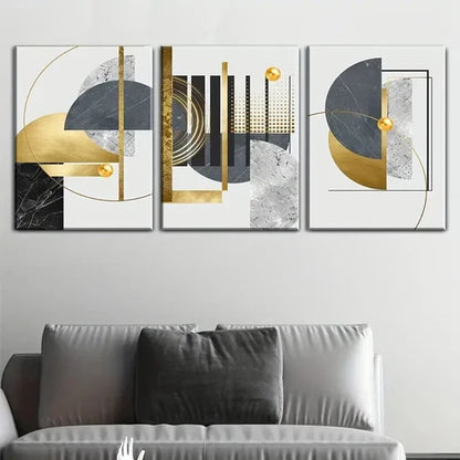3pcs Modern Abstract Golden & Black Wall Art Set Canvas Unframed - High Quality Print 100% Australian Made Wall Canvas