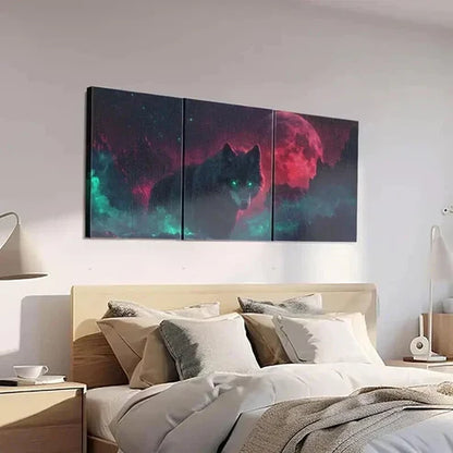 3pcs Majestic Wolf with Glowing Green Eyes Art Set Canvas Unframed - High Quality Print 100% Australian Made Wall Canvas
