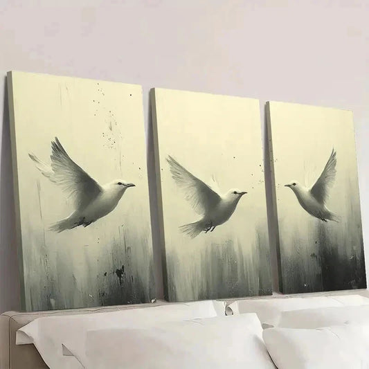 3pcs Minimalist Birds in Flight RT Wall Art Set Canvas Framed 60x90cm - High Quality Print 100% Australian Made Wall Canvas Ready to Hang