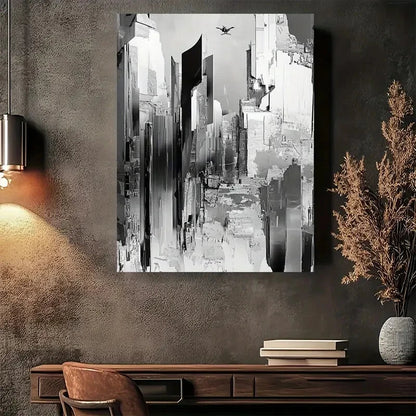 Beautiful Modern Abstract Black and White Painting 40x60cm Metal Print Ready to Hang - Bella Home Decor