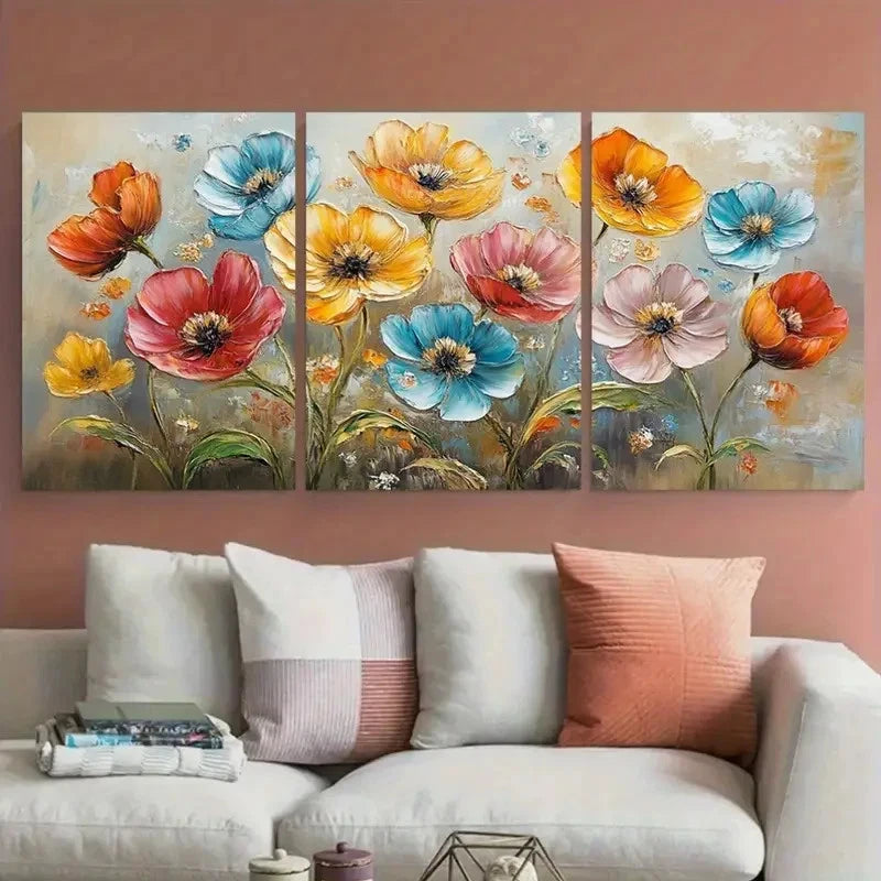 3pcs Dreamy Floral Colorful Blossoms Flower Design Metal Print Ready to Hang Art - Bella Home Decor
