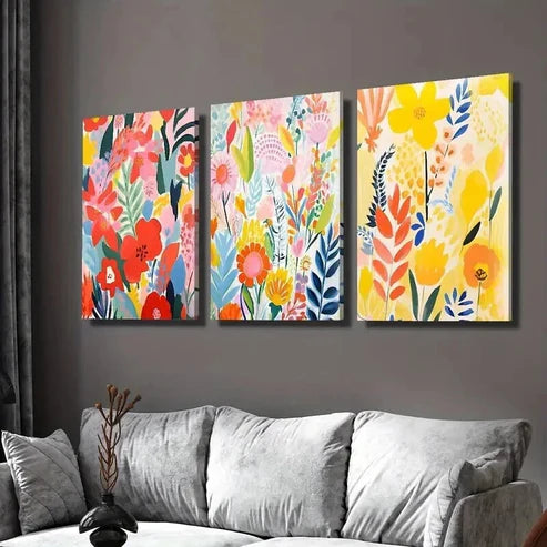 3pcs Colorful Botanical Flowers and Leaves Wall Art Canvas Unframed - High Quality Print 100% Australian Made Wall Canvas - Bella Home Decor