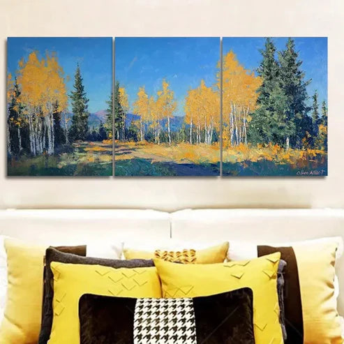3pcs Autumn Birch Forest, Vibrant Fall Colors Wall Art Canvas Unframed - High Quality Print 100% Australian Made Wall Canvas - Bella Home Decor