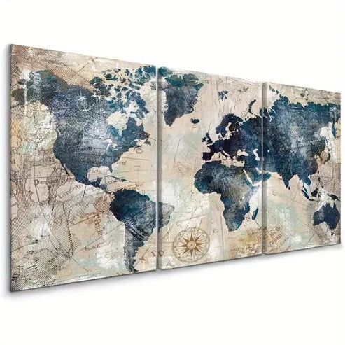 3pcs Abstract Map Decorative Modern Art Wall Art Canvas Unframed - High Quality Print 100% Australian Made Wall Canvas - Bella Home Decor
