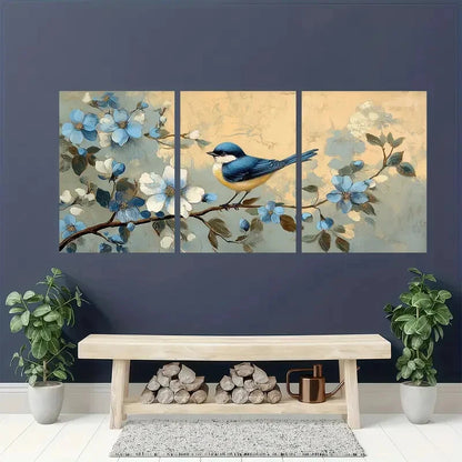 3pcs Vintage Blue Wildflower Botanical Metal Print Ready to Hang Art - Bella Home Decor