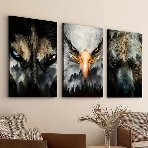3pcs Beast Gaze Modern Fashion Elegant Art Eagle Wall Art Set Canvas Unframed - High Quality Print 100% Australian Made Wall Canvas - Bella Home Decor