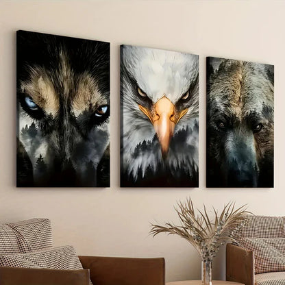 3pcs Beast Gaze Modern Fashion Elegant Art Eagle Wall Art Set Canvas Unframed - High Quality Print 100% Australian Made Wall Canvas - Bella Home Decor