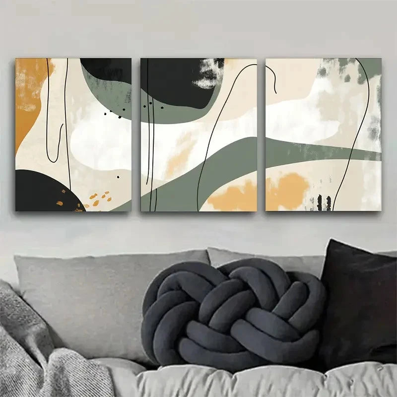 3pcs Abstract Earth Tones Shapes Design Metal Print Ready to Hang Art - Bella Home Decor