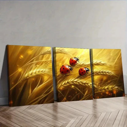 3pcs The ladybug is standing on the wheat Wall Art Set Canvas Unframed - High Quality Print 100% Australian Made Wall Canvas