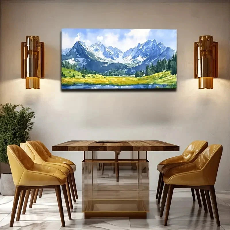 Snow-Capped Peaks & Serene Wall Art Canvas Office Home Room Framed 120x60cm