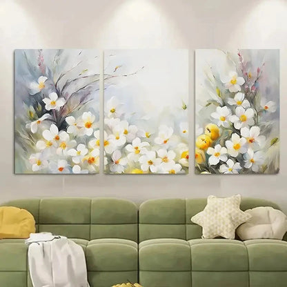 3pcs White Daffodil Spring Wildflowers Metal Print Ready to Hang Art