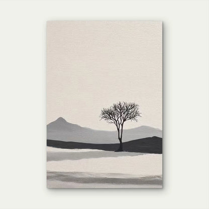 Minimalist Black Tree, Beige, White, Gray Palette  60x90cm Metal Print Ready to Hang