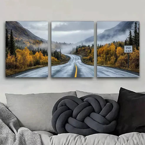 3pcs Autumn Mountain Road Triptych Wall Art Set Wall Art Canvas Unframed - High Quality Print 100% Australian Made Wall Canvas - Bella Home Decor