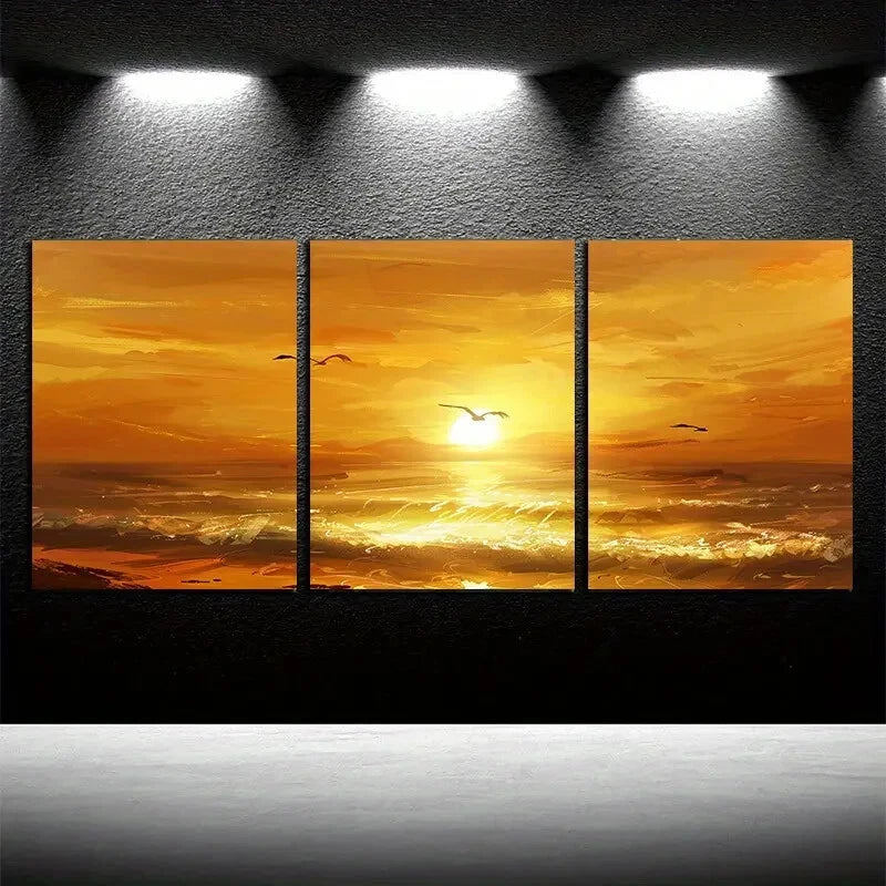 3pcs Vibrant Quiet Beach with Sunset View Metal Print Ready to Hang Art - Bella Home Decor