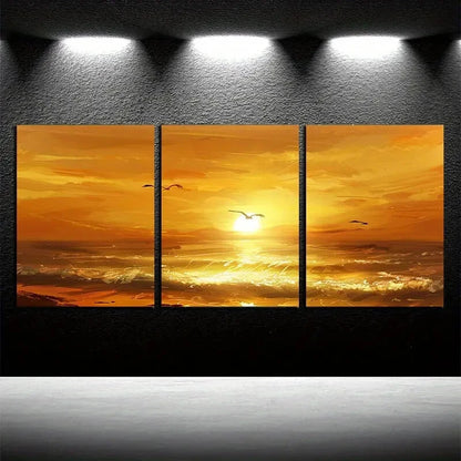 3pcs Vibrant Quiet Beach with Sunset View Metal Print Ready to Hang Art - Bella Home Decor