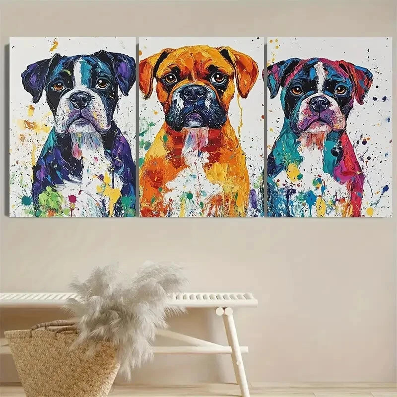 3pcs Puppy Boxers Dog Pet Animal Splatter Metal Print Ready to Hang Art - Bella Home Decor