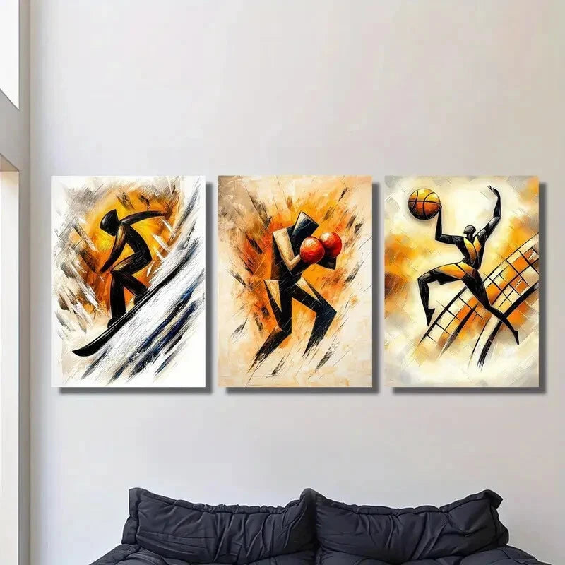 3pcs Extreme Skier, Boxing, Basketball Metal Print Ready to Hang Art
