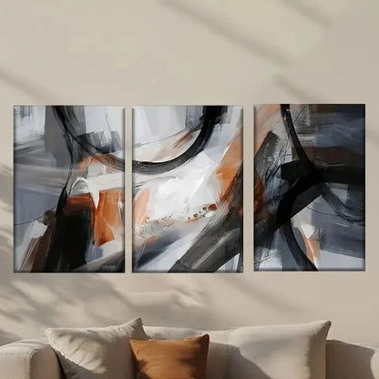 3pcs Black White and Orange Geometric Wall Art Set Canvas Framed 40x60cm - High Quality Print 100% Australian Made Wall Canvas Ready to Hang - Bella Home Decor