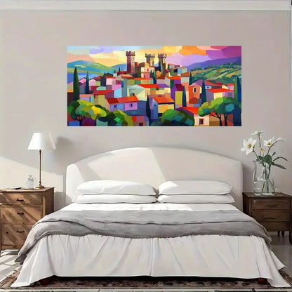 European Village Landscape Wall Art Canvas Office Home Room Framed 120x60cm