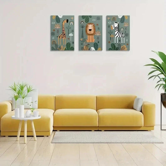 3pcs Baby Safari Nursery Metal Print Ready to Hang Art