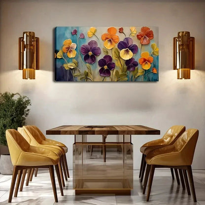 Violets & Hydrangeas Pansies Wall Art Canvas Office Home Room Framed 120x60cm - Bella Home Decor