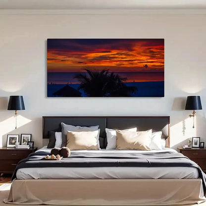 Sunset Palm Trees Ocean View Wall Art Canvas Office Home Room Framed 120x60cm