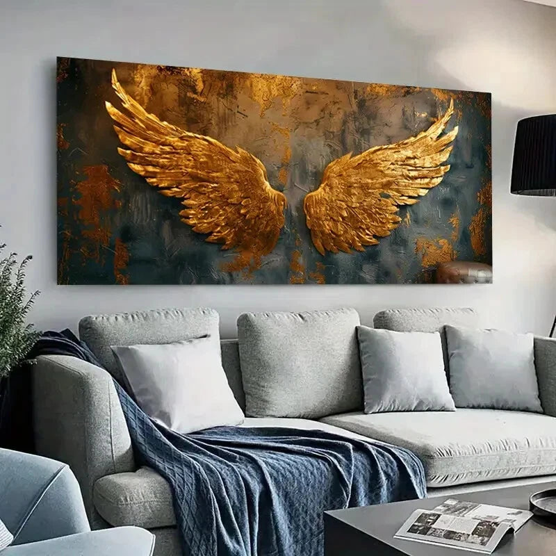 Elegant Golden Angel Wings wall canvas office home room framed 120x60cm - Bella Home Decor