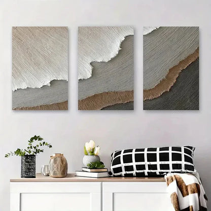 3pcs Soft Earth Tone Textured Designs Perfect Wall Art Canvas Unframed - High Quality Print 100% Australian Made Wall Canvas