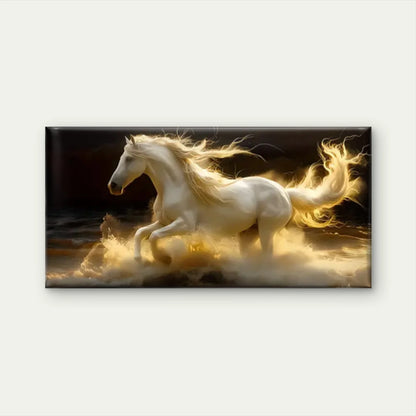 The White Horse Crosses Water Wall Art Canvas Office Home Room Framed 120x60cm