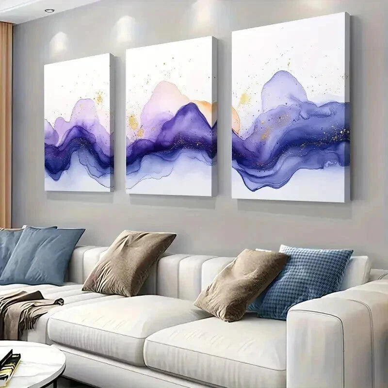 3pcs Abstract Purple Mountain Landscape Wall Art Set Canvas Framed 60x90cm - High Quality Print 100% Australian Made Wall Canvas Ready to Hang - Bella Home Decor