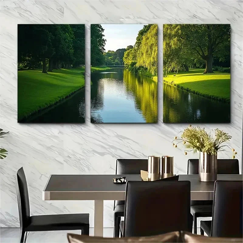 3pcs Bushy Park And Longford River Scene Perfect Wall Art Set Canvas Framed 50x70cm - High Quality Print 100% Australian Made Wall Canvas Ready to Hang - Bella Home Decor
