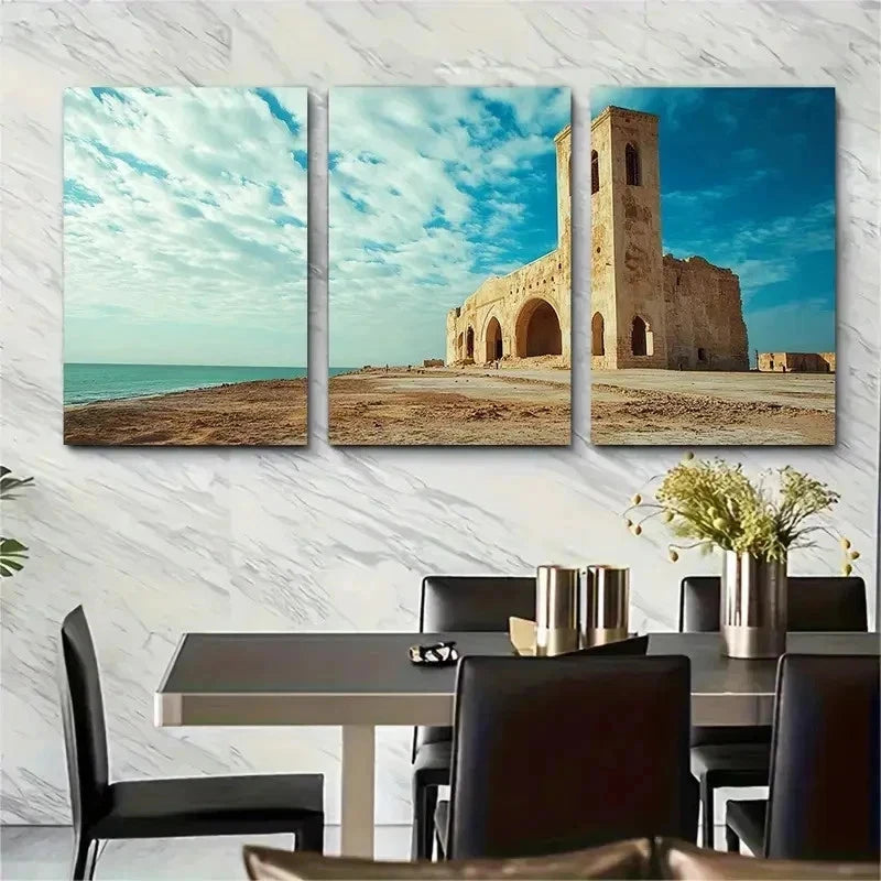 3pcs Ancient Architecture With Beige Perfect Wall Art Set Canvas Framed 50x70cm - High Quality Print 100% Australian Made Wall Canvas Ready to Hang - Bella Home Decor
