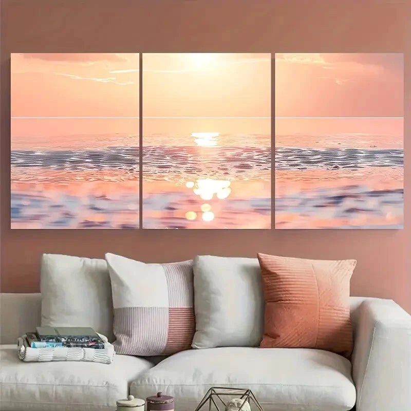 3pcs Scenic Sunset over the Ocean Metal Print Ready to Hang Art - Bella Home Decor