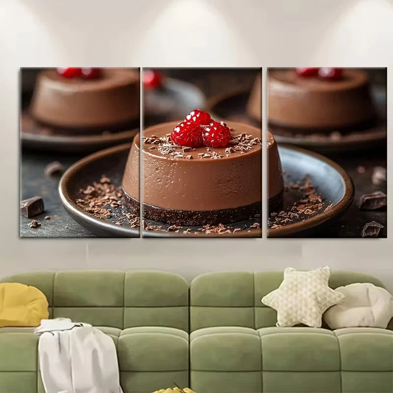 3pcs Chocolate Panna Cotta Metal Print Ready to Hang Art - Bella Home Decor