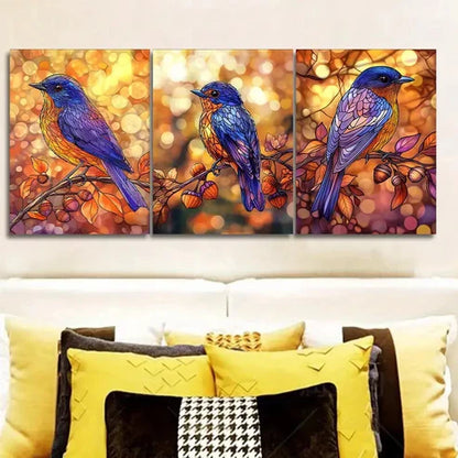 3pcs Stained glass bird, Wall Art Set Canvas Unframed - High Quality Print 100% Australian Made Wall Canvas