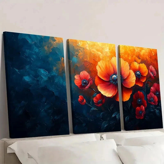 3pcs Vivid Flower Print Abstract Floral PL Wall Art Set Canvas Framed 50x70cm - High Quality Print 100% Australian Made Wall Canvas Ready to Hang