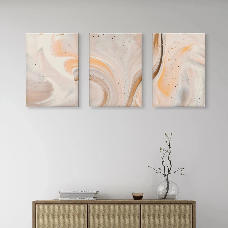 3pcs Minimalist Neutral Marble Modern Beige Wall Art Set Canvas Framed 50x70cm - High Quality Print 100% Australian Made Wall Canvas Ready to Hang