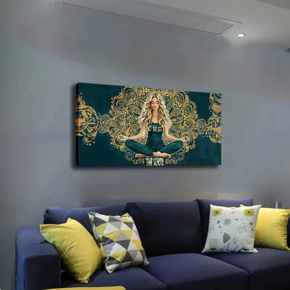 Modern Meditation Woman Lotus Wall Art Canvas Office Home Room Framed 120x60cm - Bella Home Decor