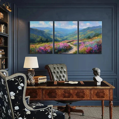 3pcs Mountain View Floral Field Pathway Metal Print Ready to Hang Art - Bella Home Decor