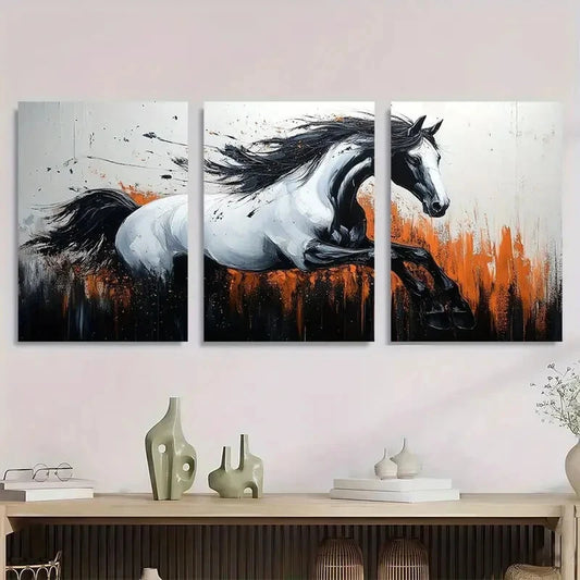 3pcs Modern Abstract Black White Horse Metal Print Ready to Hang Art