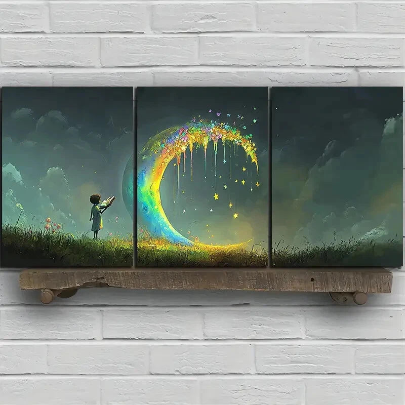 3pcs People Who Read Under The Moon Metal Print Ready to Hang Art - Bella Home Decor