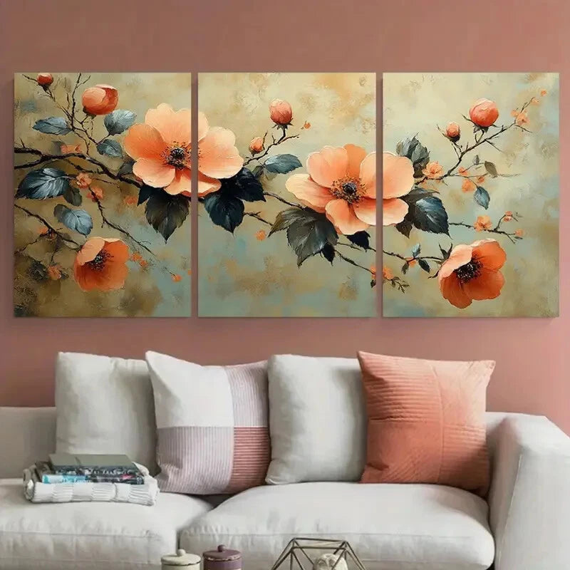 3pcs Elegant Botanical Floral Illustration Metal Print Ready to Hang Art - Bella Home Decor