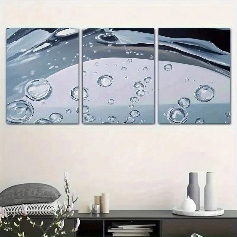3pcs Blue and White Bubble Design Metal Print Ready to Hang Art - Bella Home Decor